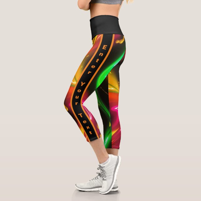 Golden Cascade: Abstract Glowing Liquid Neon Patte Capri Leggings (Left)