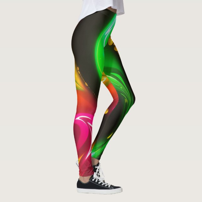Golden Cascade: Abstract Glowing Liquid Neon Patte Leggings (Right)