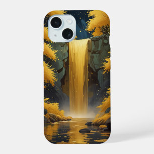 Golden Cascade in the Glimmering Wood iPhone 15 Case