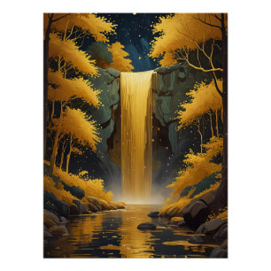 Golden Cascade in the Glimmering Wood Poster
