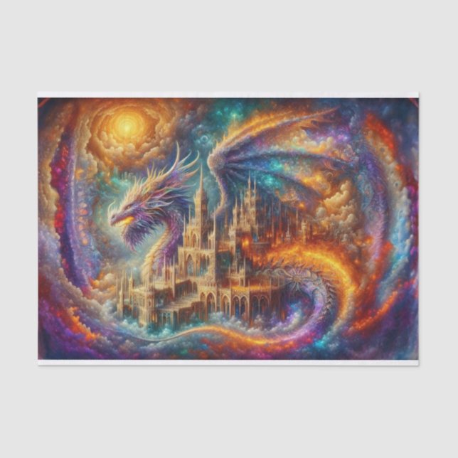 Golden Castle Dragon Decoupage Paper | Mystical  (Front)