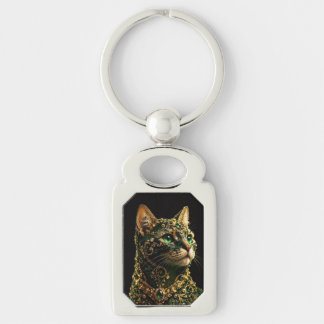 Golden Cat Green Eyes Elegant Art Keychain