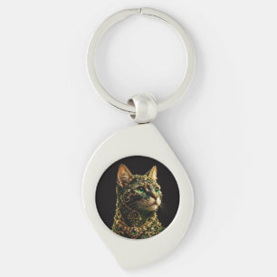 Golden Cat Green Eyes Elegant Art Keychain