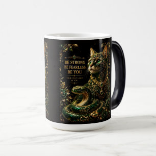 Golden Cat Green Eyes Elegant Art Magic Mug