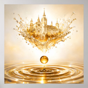 Golden Cathedral Liquid Splash Poster