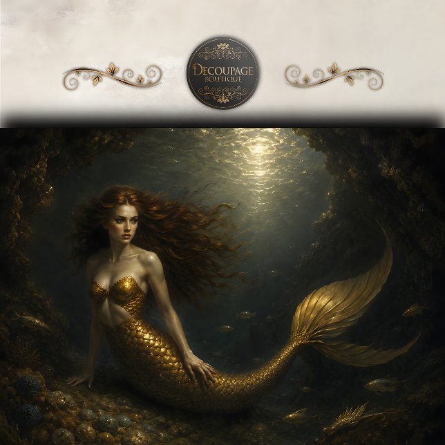 Golden Cavern Mermaid Decoupage Tissue Paper (Golden Cavern Mermaid Decoupage Tissue Paper)