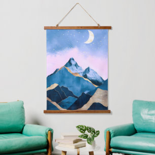 Golden Celestial Peaks Watercolor Hanging Tapestry