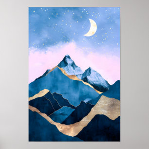 Golden Celestial Peaks Watercolor Poster