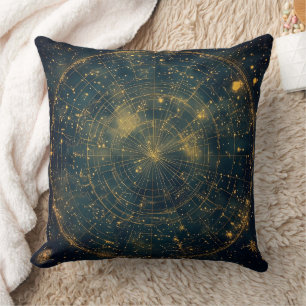Golden Celestial Star Map (4) Throw Pillow