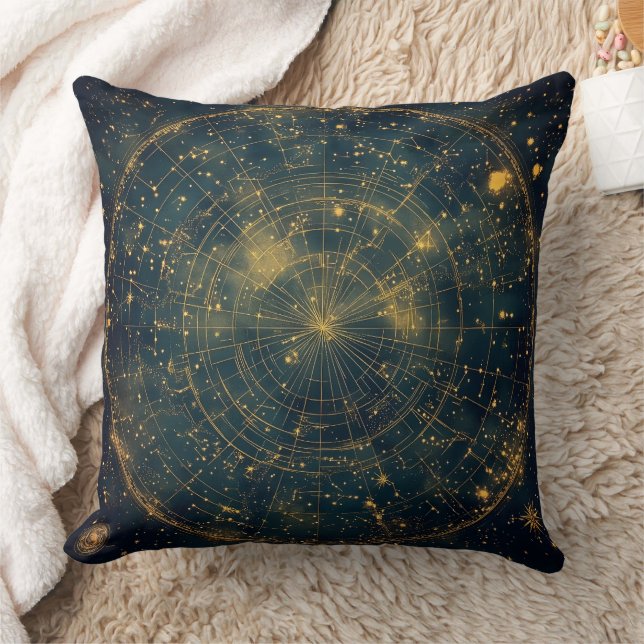 Golden Celestial Star Map (4) Throw Pillow (Blanket)
