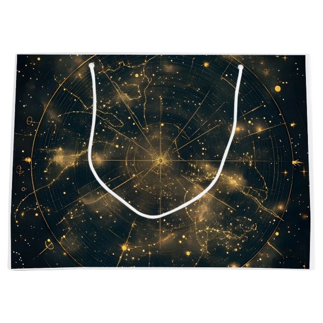 Golden Celestial Star Map (5) Large Gift Bag (Front)