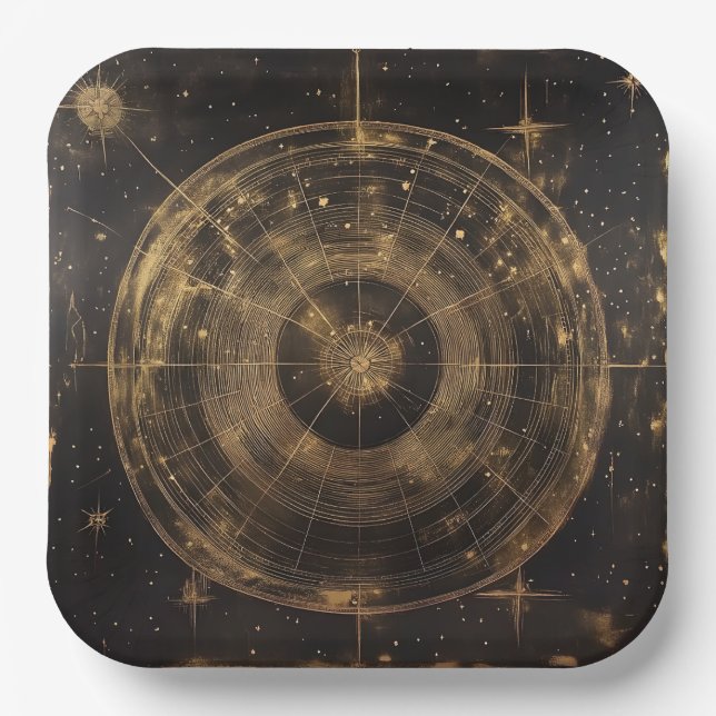 Golden Celestial Star Map (5) Paper Plate (Front)