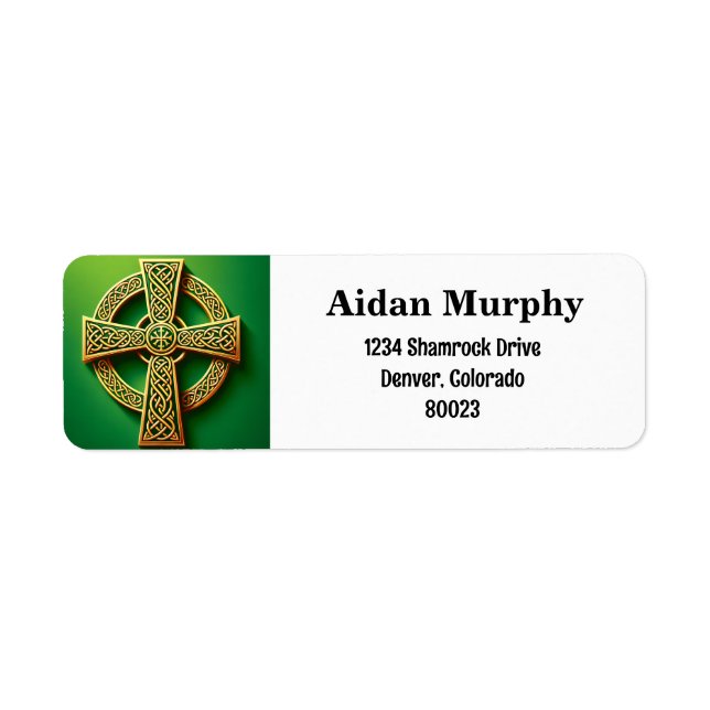 Golden Celtic Cross on Green Return Address (Front)