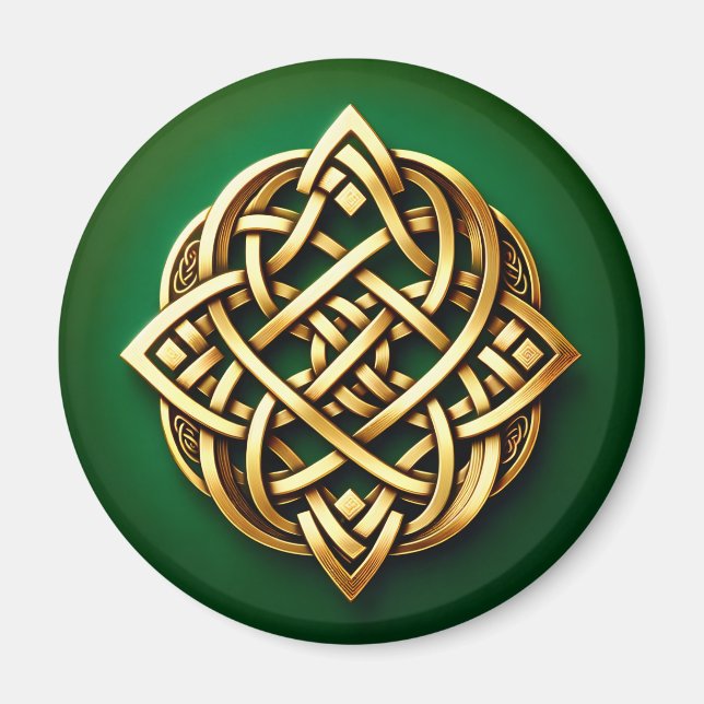 Golden Celtic Knot on Green Magnet (Front)