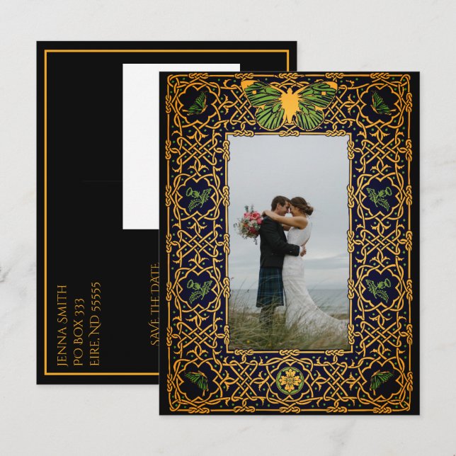 Golden Celtic Knot Save the Date Announcement Post (Front/Back)