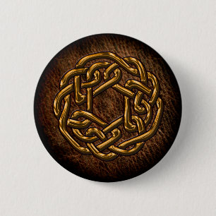 Golden celtic ornament on leather 2 inch round button