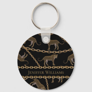 Golden chain glamour leopard cheetah keychain