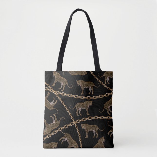 Golden chain glamour leopard cheetah tote bag (Front)
