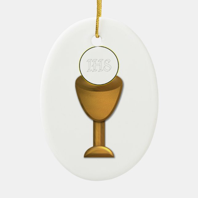 Golden Chalice and Host - Holy Communion Ceramic Ornament (Front)