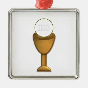 Golden Chalice and Host - Holy Communion Metal Ornament