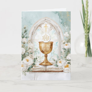 Golden Chalice & White Roses Priest Birthday  Card