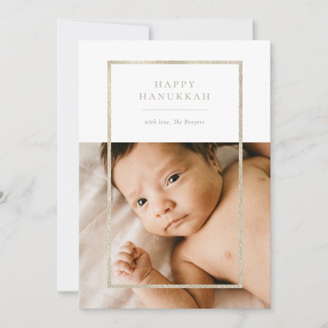 Golden Champagne Frame Hanukkah Photo Holiday Card (Front)