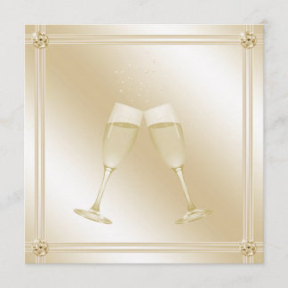 Golden Champagne Glass & Sapphire Engagement Party Invitation