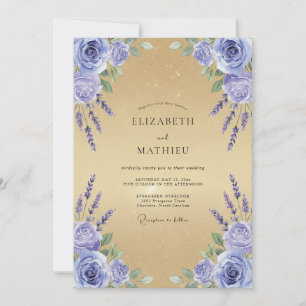 Golden Champagne Periwinkle Wildflower Wedding Invitation