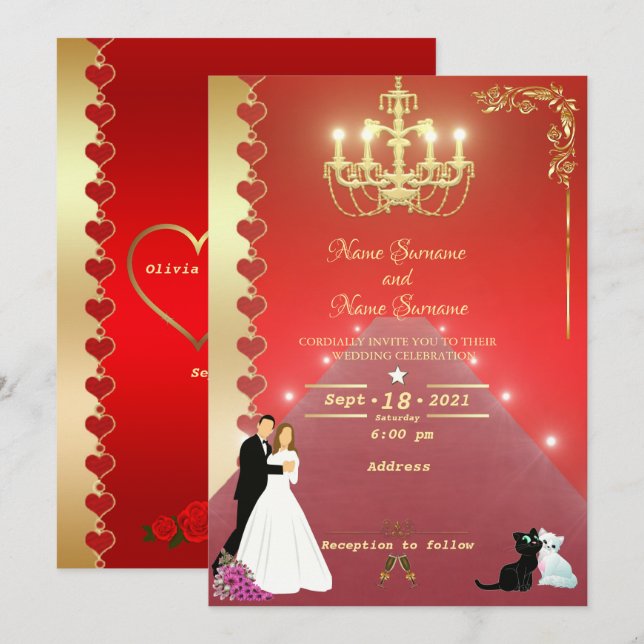 Golden chandelier invitation (Front/Back)