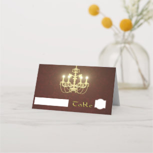 Golden chandelier place card