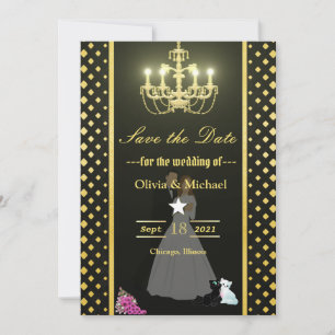 Golden chandelier save the date