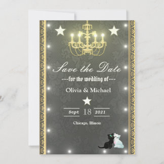Golden chandelier save the date