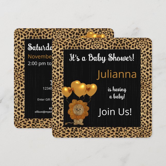 Golden Cheetah Print Baby Shower Invitation (Front/Back)