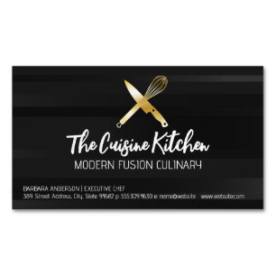 Golden Chef Knife Whisk Logo Magnetic Business Card