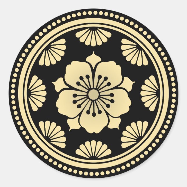 Golden Cherry Blossom Classic Round Sticker (Front)