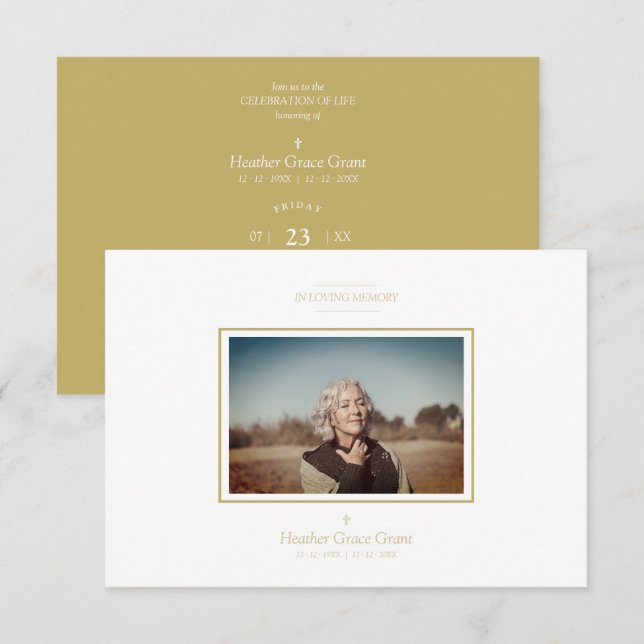 Golden Chic Sophisticated Minimalist Photo Funeral (Front/Back)