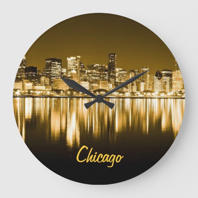 golden Chicago skyline clock (Front)