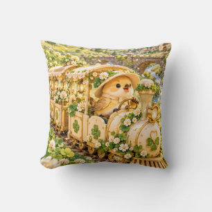Golden Chick Clover Flower Garden Train Throw Pillow