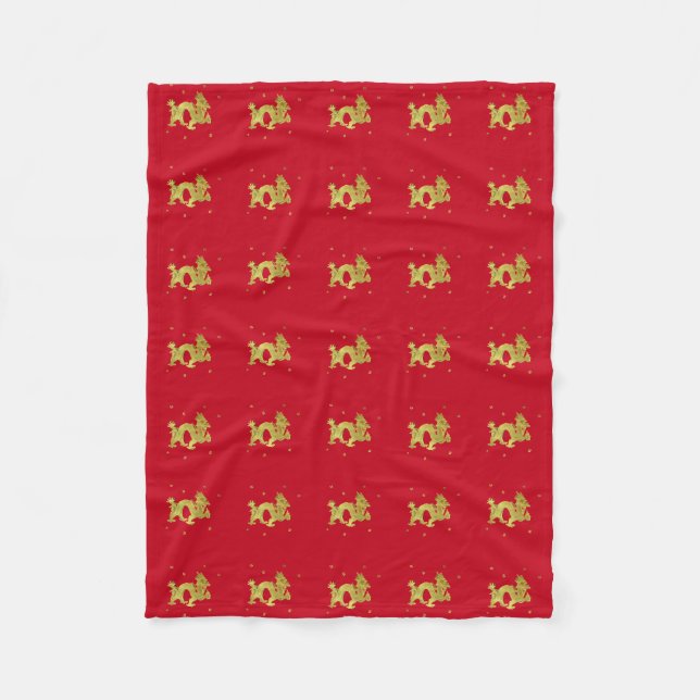 Golden Chinese Dragon Fleece Blanket (Front)