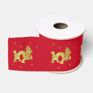 Golden Chinese Dragon Grosgrain Ribbon