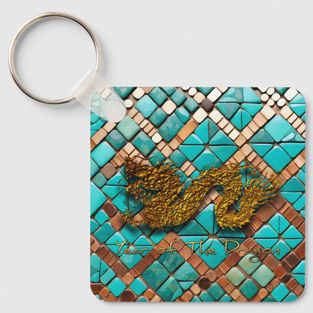 Golden Chinese Dragon New Year Monogram SqK Keychain (Front)