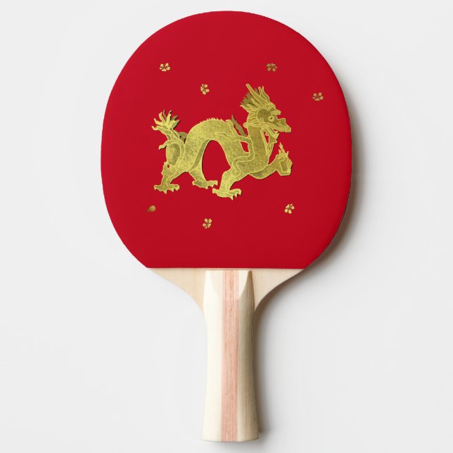 Golden Chinese Dragon Ping Pong Paddle (Front)