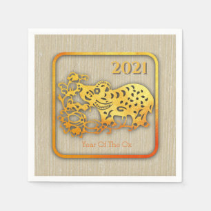 Golden Chinese Paper-cut Ox Year 2021 PN Napkin