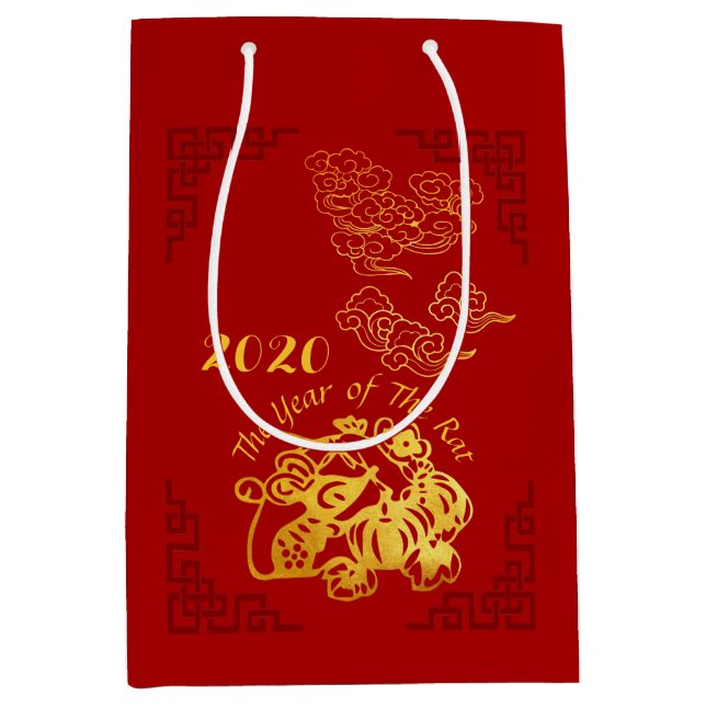Golden Chinese Paper-cut Rat Year 2020 M Gift Bag (Front)