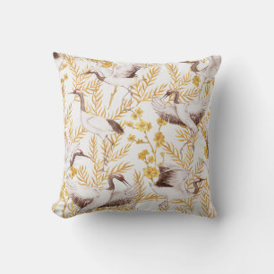 Golden Chinese style, watercolor sakura pattern. Throw Pillow