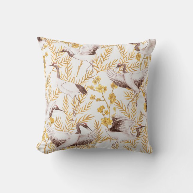 Golden Chinese style, watercolor sakura pattern. Throw Pillow (Front)