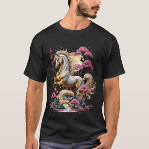 Golden Chinese Zodiac Horse 2026 Artistic Lunar  T-Shirt