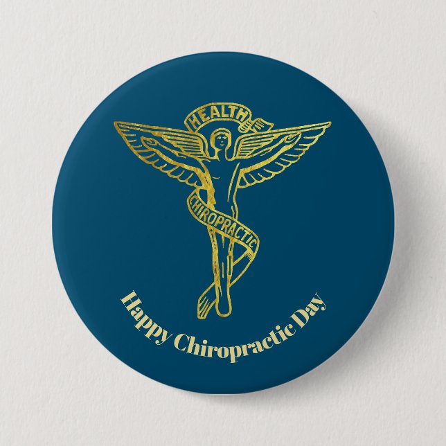 Golden Chiropractic Medical Symbol Outline Button (Front)