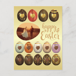 Golden Chocolate Eggs Easter Frame Add Your Photo Holiday Postcard