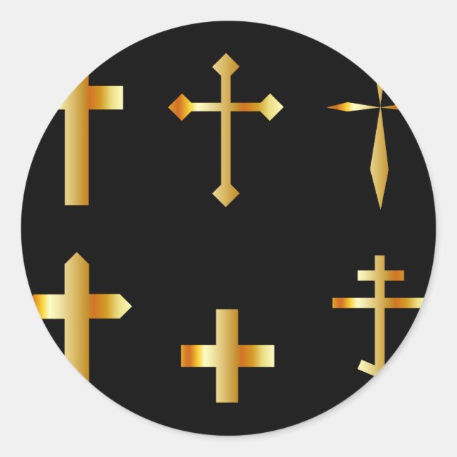 golden christian crosses in different designs classic round sticker (Front)